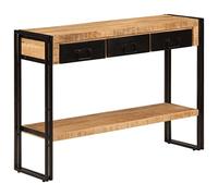 Kaloriko Tavolo consolle in legno massiccio di mango, 110 x 30 x 76 cm, con 3 cassetti e ripiano, stile industriale con struttura in ferro nero, molto spazio per soggiorno, corridoio, ufficio, design