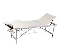 Kaloriko Tavolo massaggiante con telaio in alluminio, pieghevole a 3 zone, regolabile in altezza 59-81 cm, bianco crema, imbottito, con testiera e braccioli, facile da trasportare, ideale per pratica