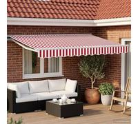 Kaloriko Tenda da sole elettrica estensibile rossa e bianca, 3 x 2,5 m, in alluminio e poliestere, protezione solare, per terrazza, giardino, ombra, resistente alle intemperie, con telecomando e