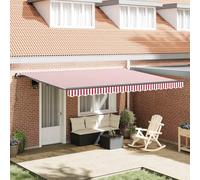 Kaloriko Tenda da sole retrattile rossa e bianca, 450 x 350 cm, in poliestere e acciaio, resistente alle intemperie, protezione UV, con manovella, per terrazza, balcone e giardino, pratica ombra e
