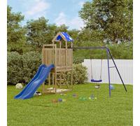 Kaloriko Torre da gioco in legno di pino impregnato con scivolo e altalena, altezza della piattaforma di 90 cm, stabile struttura da arrampicata per bambini e bambini piccoli in giardino
