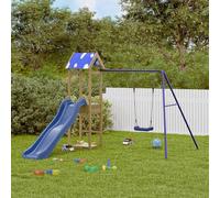 Kaloriko Torre da gioco in legno di pino impregnato con scivolo ondulato e altalena, altezza della piattaforma 90 cm, sabbiera, robusta struttura da arrampicata per bambini in giardino, resistente