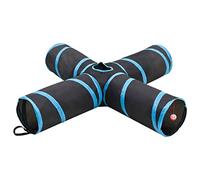 Kaloriko Tunnel per gatti a 4 vie, colore nero e blu, 132 cm, in poliestere, con occhiello, pieghevole e portatile, per interni ed esterni, gatti, cameretta dei bambini