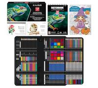 KALOUR 135 Set per Disegno Kit da Schizzo, Forniture Artistiche con Libro da Schizzo a 3 Colori e Carta da Colorare, Include Tutorial, Matite a Olio, Neon, Carboncino, Acquarello e Metallizzate, per