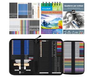 KALOUR 76 Kit di Disegno e Schizzo - Set di Materiali Artistici con Taccuino e Carta Acquerello - Include Tutorial, Matite Pastello, Acquerello, Schizzo, Colorate, Metalliche, Carboncino
