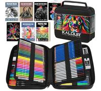 KALOUR PDAS 109 Set da Disegno Kit da Schizzo, Forniture Artistiche Professionali con Matite Fluorescenti, Colorate, Acquarello, Metalliche, Grafite, e Carbone, 6 Quaderni da Schizzo