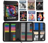 KALOUR PDAS 82 Set da disegno Kit per schizzi, Forniture artistiche professionali con matite fluorescenti, colorate, acquerellabili, metalliche, in grafite, carboncino,5 album da disegno e da colorare