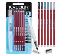 KALOUR PDAS Matite da disegno Aquarelle in grafite idrosolubile, 2H, HB, 2B, 4B, 6B, 8B, grigio, set professionale per schizzi con pennello ad acqua e temperamatite