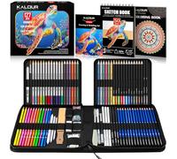 KALOUR PDAS Set da Disegno 127 Pezzi, Kit da Schizzo Professionale con Quaderno da Disegno a 3 Colori e Libro da Colorare, Matite Neon, Colorate, Acquerellabili, Metalliche, di Grafite e di Carbone