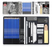 KALOUR PDAS Set da disegno da 36 pezzi, kit per schizzi professionali, include tutorial, grafite, carbone, per artisti, adulti, adolescenti, principianti, ideale per ombreggiare