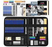 KALOUR PDAS Set da disegno da 58 pezzi, con album a 3 colori, quaderno A5, tutorial, matite in grafite e carboncino, kit professionale per artisti, adulti