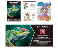KALOUR Set artistico, 135 pezzi per disegno e pittura, con album da disegno, cartoline ad acquerello, libro da colorare, tutorial, matite
