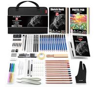 KALOUR Set da 95 pezzi per schizzi e disegno con libro da schizzo a 3 colori e carta pastello - Matite in grafite, carboncino e pastello - Kit completo per artisti, per principianti e professionisti
