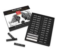 KALOUR Set di 24 carboncini da disegno, morbidi, medi, duri e carboncini bianchi, per disegnare, fare schizzi, ombreggiature, regali per artisti, principianti e adulti