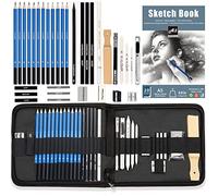 KALOUR Set di 34 matite da disegno con album e custodia da viaggio, per schizzi e carbone, gomma inclusa, per principianti e adulti