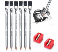 KALOUR Set di matite per cancellare, 6 matite con pennello e 2 temperamatite, cancellare piccoli dettagli o aggiungere punti salienti per schizzi, disegni a carbone