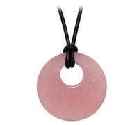 Kaltner Präsente Idea regalo - Collana Girocollo in Pelle per Uomo e Donna con Ciondolo in Pietra Preziosa al Quarzo Rosa (Diametro 30 mm)
