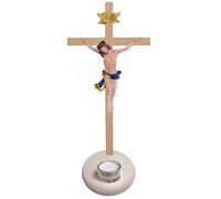 Kaltner Präsente Idea regalo - Croce in legno di faggio e acero con croce non trattata con statuetta di Gesù Cristo in pietra artificiale dipinta a mano (altezza 35 cm)