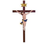 Kaltner Präsente Idea regalo - Crocifisso da parete in vero legno di faggio, croce di noce con Gesù Cristo in pietra artificiale dipinta a mano (altezza 15 cm)