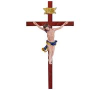 Kaltner Präsente Idea regalo - Crocifisso da parete in vero legno di faggio, croce in mogano con Gesù Cristo in pietra artificiale dipinta a mano (altezza 50 cm)