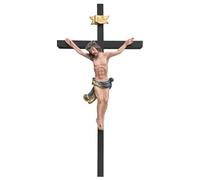 Kaltner Präsente Idea regalo - Crocifisso da parete in vero legno di faggio, croce nera con figura di Gesù Cristo in pietra artificiale dipinta a mano (altezza 50 cm)
