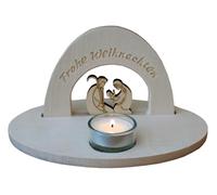 Kaltner Präsente Idea regalo: Presepe di Natale Portacandele in legno, Santa Famiglia con scritta Buon Natale (altezza 10 cm)