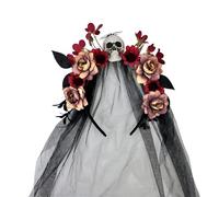 Kalttoy Comodo copricapo da strega con teschio e fiore con velo decorativo per feste di Halloween, riunioni, cosplay, eventi, giorno dei morti, accessorio per capelli