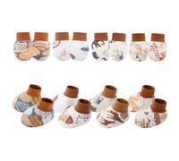 Kalttoy Confezione da 4 guanti in cotone per neonati e calzini coordinati per genere neutro che proteggono la pelle tenera dai graffi per bambini, copertura antigraffio per le mani, Set da 4., Taglia