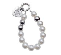 Kalttoy Elegante supporto in perline di perle con cordino corto convenienza cuore fiore ciondolo portachiavi zaino ornamento perline portachiavi da polso cordino per telefono Personalizza, D, Taglia