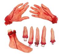KALUROIL 4 PCS Halloween Decorazioni - Mano Finta -Crea un'atmosfera da brivido con queste mani e braccia umane realistiche - Decorazioni di Halloween per la casa