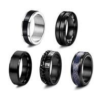 KALVICA 5 Pezzi Anelli in Acciaio Inox per Uomo Nero rotante Set di anelli misura dell'anello 14 17 20 22 24 27 30