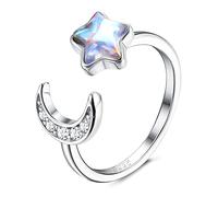 KALVICA Pietra di Luna Anello in Argento Sterling 925 per Donna Anelli con Luna e Stelle Anelli Aperti in Argento Anelli Regolabili