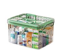 KALWEL, Contenitore per medicinali, trasparente, grande capacità, organizer per medicinali, doppio organizer con manico, organizer per medicinali per casa, dormitorio, (38,6 x 26 x 26 cm (lunghezza x
