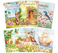 Kalysky Set da 3 Libri da Colorare ad Acquerello per Adulti, A4 Libro di Pittura ad Acquerello per Principianti, Carta 160GSM, Temi: Fiori, Animali, Paesaggi, Natura