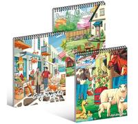 Kalysky Set di libri da colorare per adulti, 3 libri da colorare per adulti, relax, giardini di campagna, fattoria e attrazioni della città, libro da colorare antistress per donne