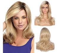 Kalyss, parrucca da donna, capelli lunghi, ricci/ondulati, colore biondo con radici scure, dall’aspetto di veri capelli