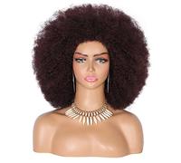Kalyss Parrucche afro lunghe da 40,6 cm per donne nere anni '70 afro crespo riccio nero ciliegia parrucca grande rimbalzante e morbida dall'aspetto naturale di alta qualità parrucca sintetica grande