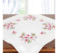 KAMACA Confezione da ricamo, tovaglia con motivo floreale, prestampato, con filo da ricamo e istruzioni per il ricamo fai da te, per adulti (iris e farfalle MD 80 x 80 cm)