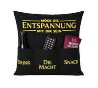KAMACA Cuscino decorativo con scritta in lingua tedesca "Möge die Relax", cuscino decorativo con imbottitura e 3 tasche, regalo per uomini, per giocatori, divano, per la festa del papà, compleanno