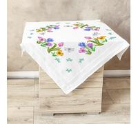 KAMACA Set da ricamo con prato floreale, set di ricamo creativo con tovaglia prestampata, 14 colori e istruzioni dettagliate, perfetto per adulti e principianti (prato floreale MD 80 x 80 cm)