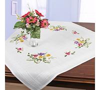 KAMACA Set da ricamo floreale tovaglia a punto piatto, set da ricamo completo con tappetino per ricamo fai da te (viole del pensiero MD 80 x 80 cm)