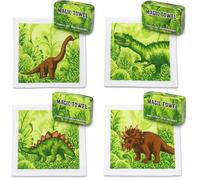 KAMACA Set di 4 asciugamani magici asciugamani magici in cotone per feste regalo di compleanno per bambini (set di 4) dinosauro) ca. 30 cm x 30 m
