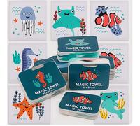KAMACA - Set di 6 asciugamani magici in cotone, asciugamani magici per bambini, idea regalo per compleanno, regalo per viaggi (set di 6 animali marini)