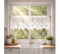 KAMACA Tenda da caffè jacquard, da cucina, semitrasparente, moderna, per cucina e bagno, trasparente, trasparente (altezza x larghezza 30 x 200 cm, Café Blanc)