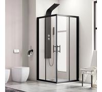 KAMALU - Box doccia 110x70 ad angolo profili neri vetro trasparente modello KF1000B