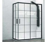 KAMALU - Box doccia 110x70 nero opaco con vetro a quadrati neri NICO-B1000