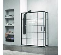 KAMALU - Box doccia 120x70 nero opaco con vetro a quadrati neri NICO-B1000