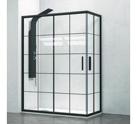 KAMALU - Box doccia 120x80 colore nero opaco vetro a quadrati neri NICO-B1000