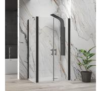 KAMALU - Box doccia 80x70 nero fisso 80 apertura saloon 70 altezza 200h | KS2800AS