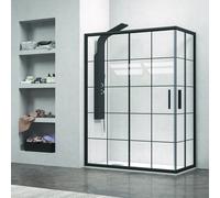 KAMALU - Box doccia 80x70 nero vetro a quadrati neri NICO-B1000